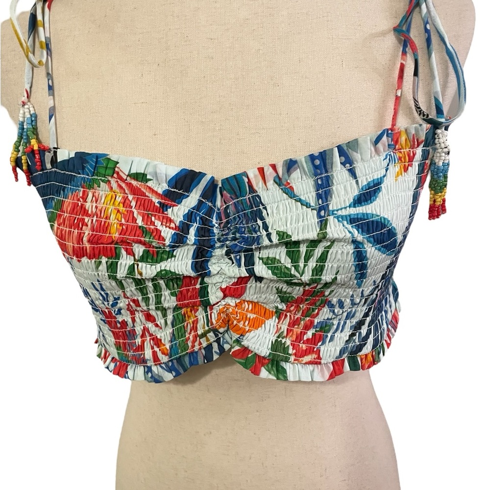 FARM RIO Macaw Wind Smocked Crop Top New With Tags - Picture 3 of 13